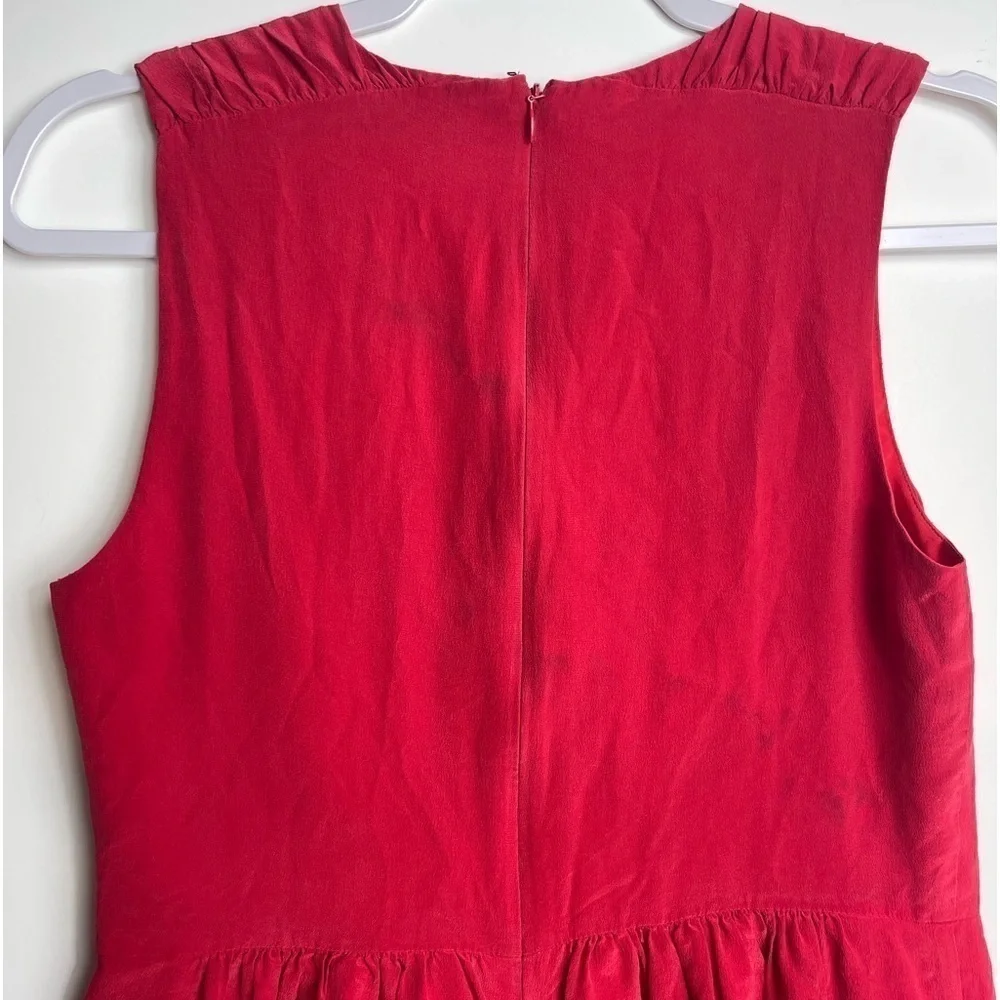 Madewell Red 100% Silk Shirred Dress Women’s Size 6 03501 - Picture 3 of 11